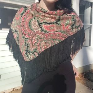 I. Magnin Vintage 1970s Paisley Fringe Shawl